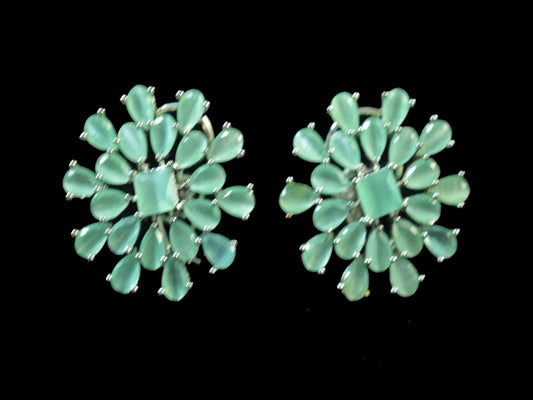 Mint Fleur Stud Earrings  American Diamonds