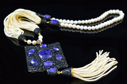 Blue Royalty Tassel Necklace
