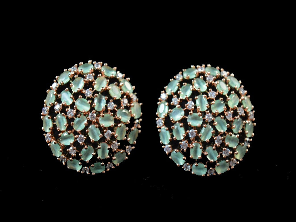 Round Mint Stone Stud Earrings