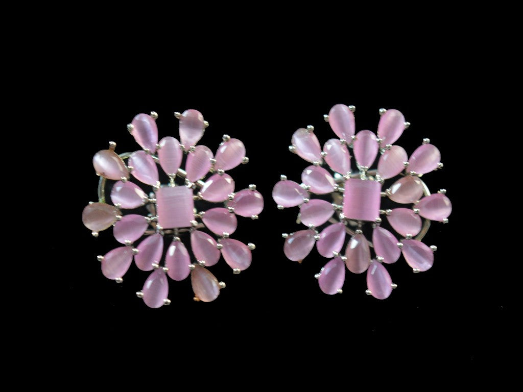 Pink Fleur Stud Earrings  American Diamonds