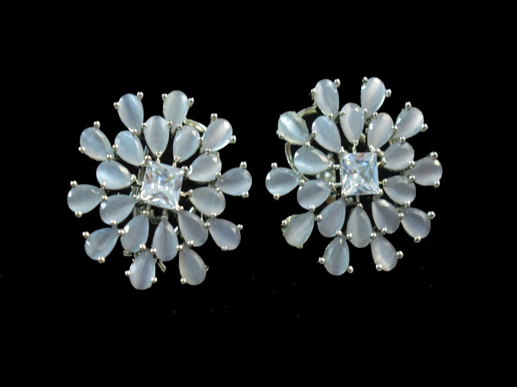 Grey Fleur Stud Earrings  American Diamonds