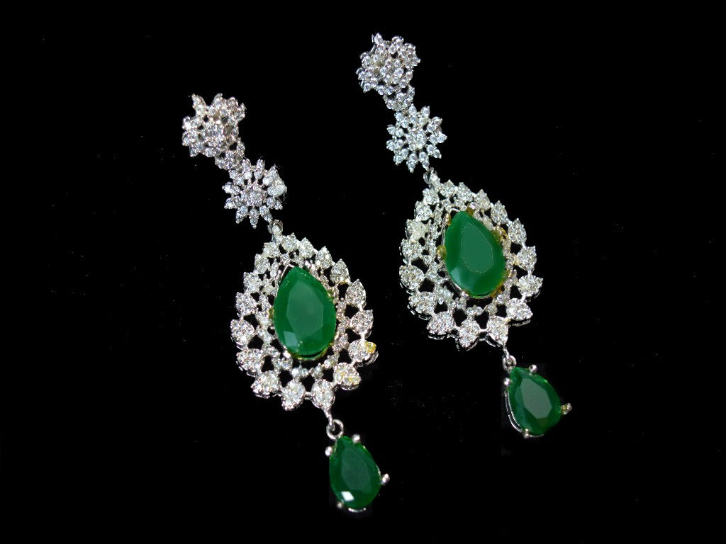 Emerald green earrings zirconia American diamond