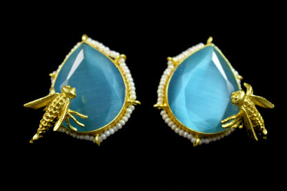 Teal Bumble Bee Stud Earrings