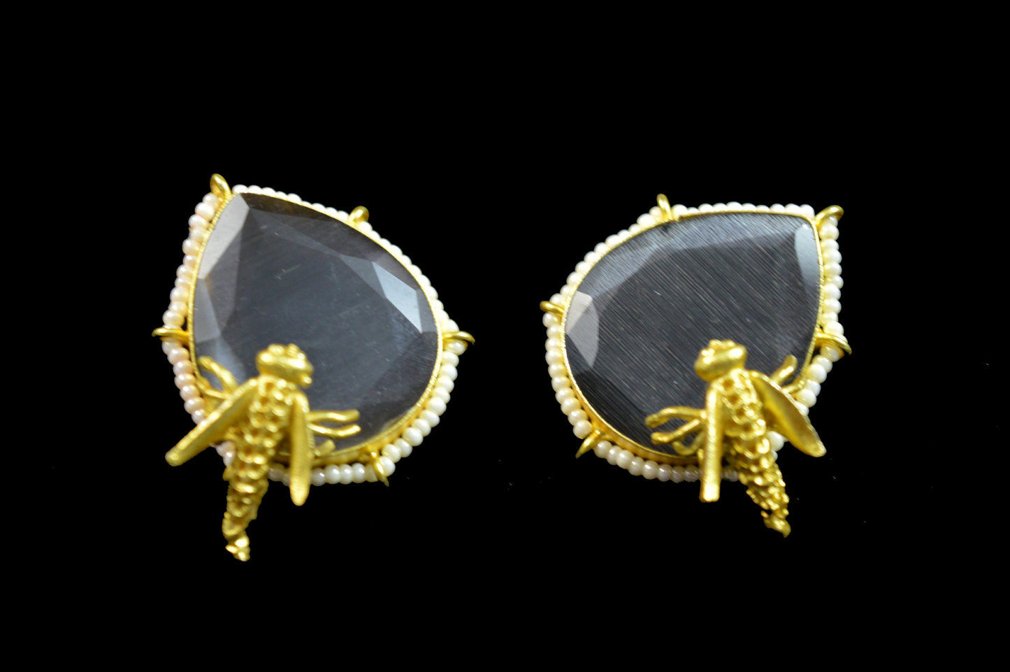 Grey Bumble Bee Stud Earrings