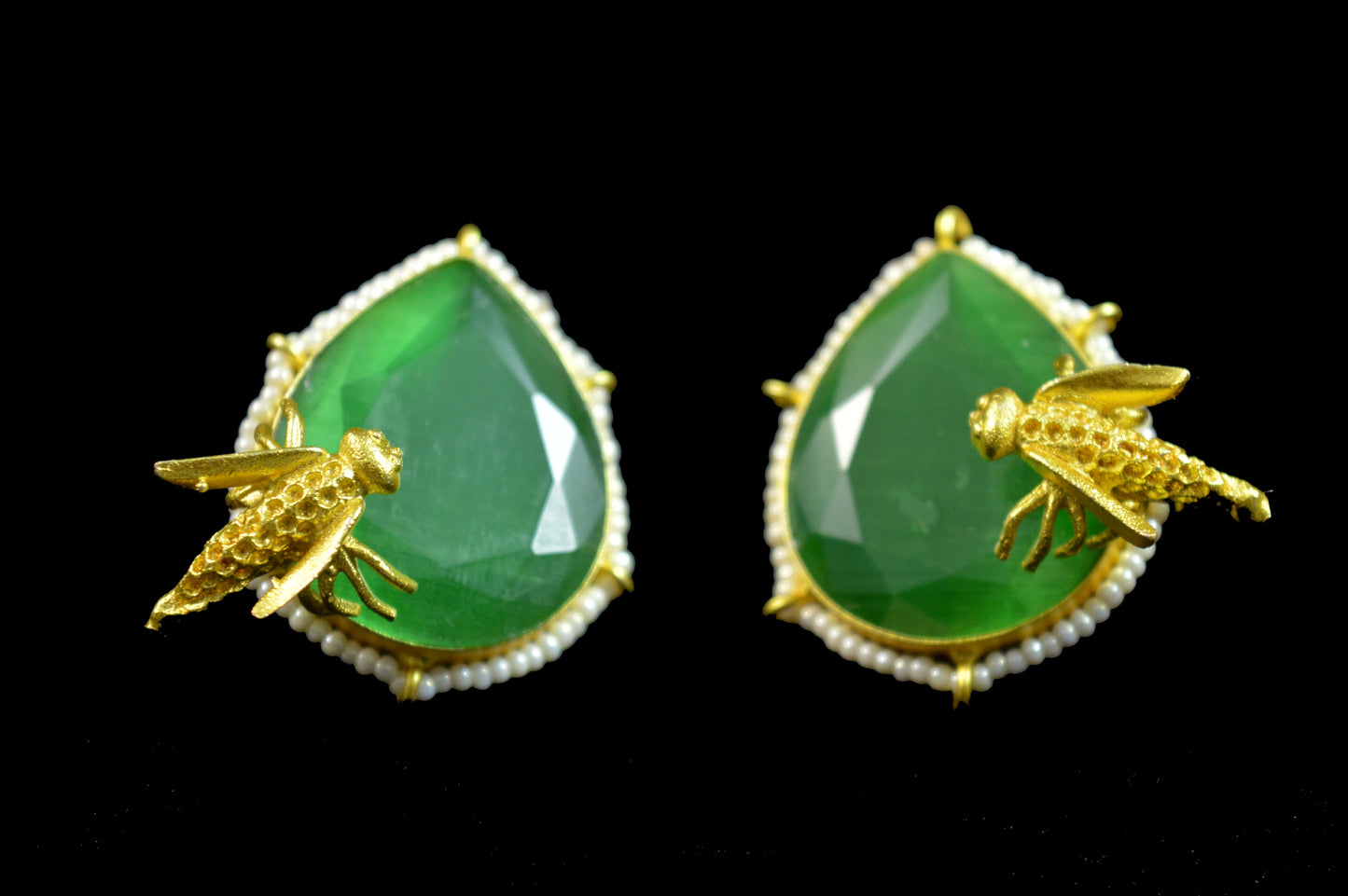 Green Bumble Bee Stud Earrings