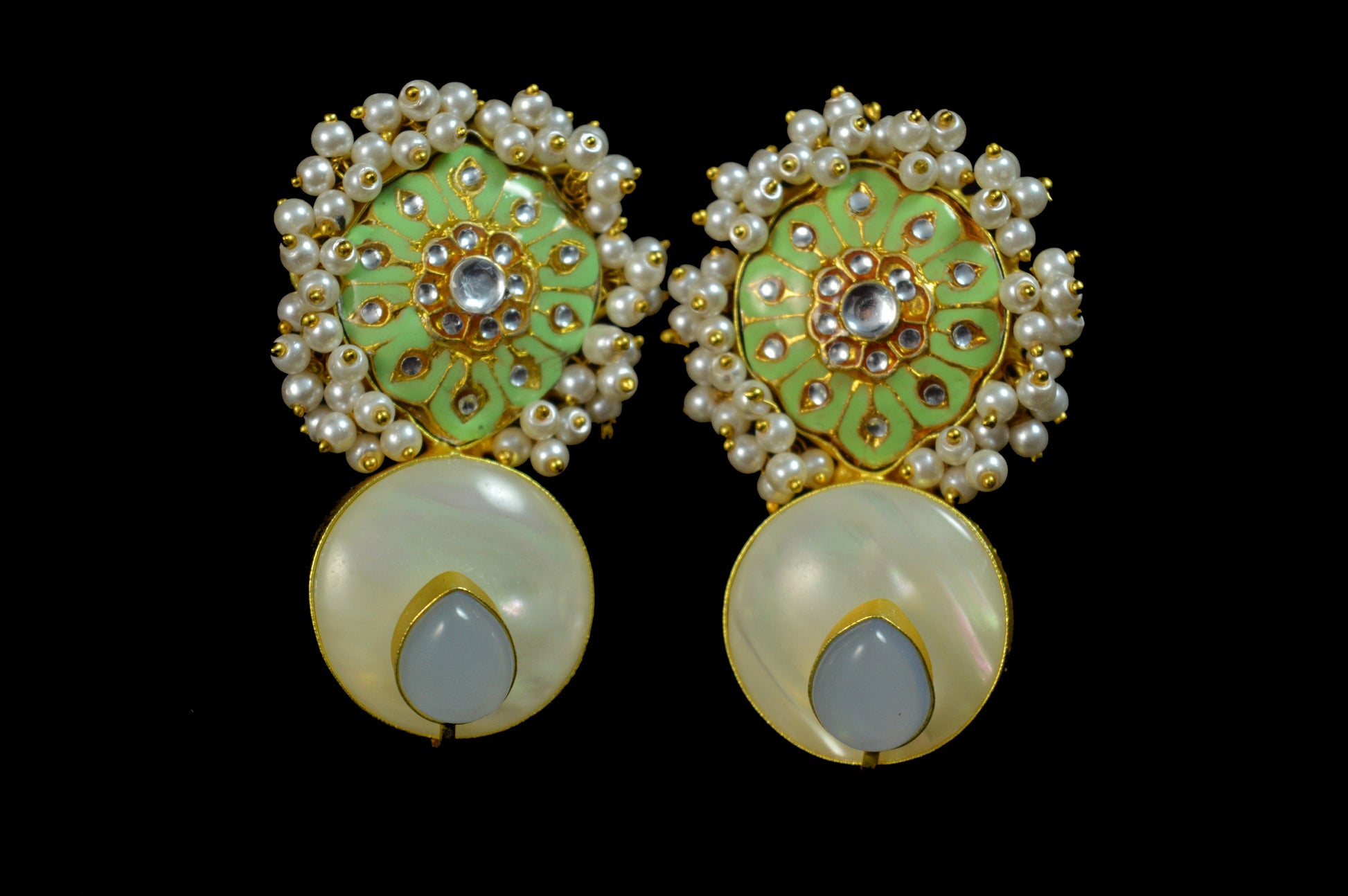 Green Kundan Meena Fusion Earrings 